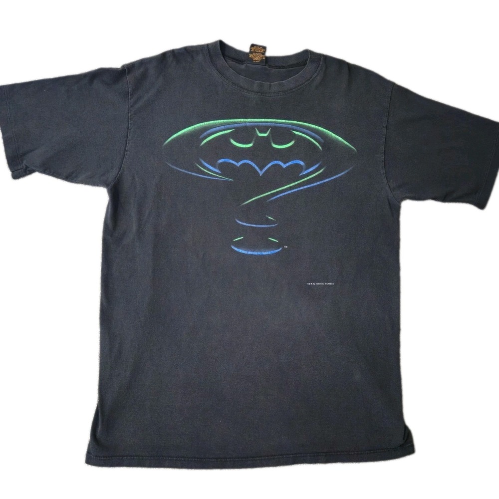 Vintage 1994 Batman Forever Riddler L T-Shirt Single Stitch Black Sun DC Comics